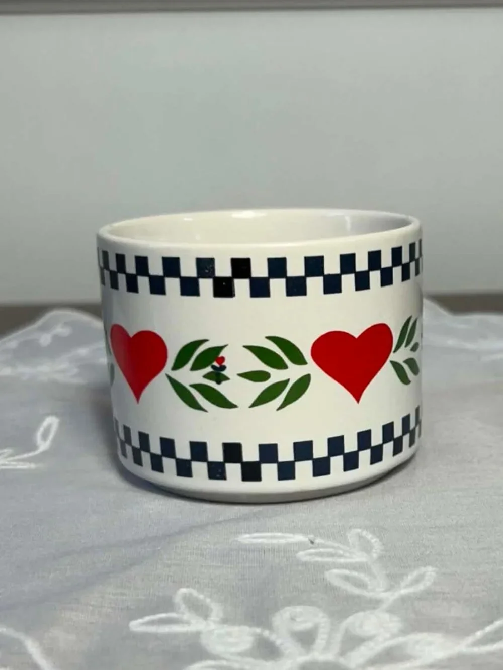 Vintage 80s Red Heart Ceramic Votive Candle Holder
